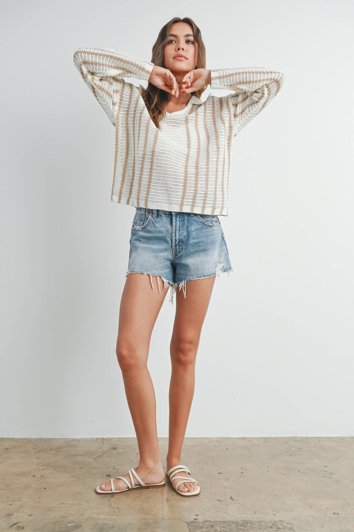 Striped Knit Sweater with Collar - BMW7435