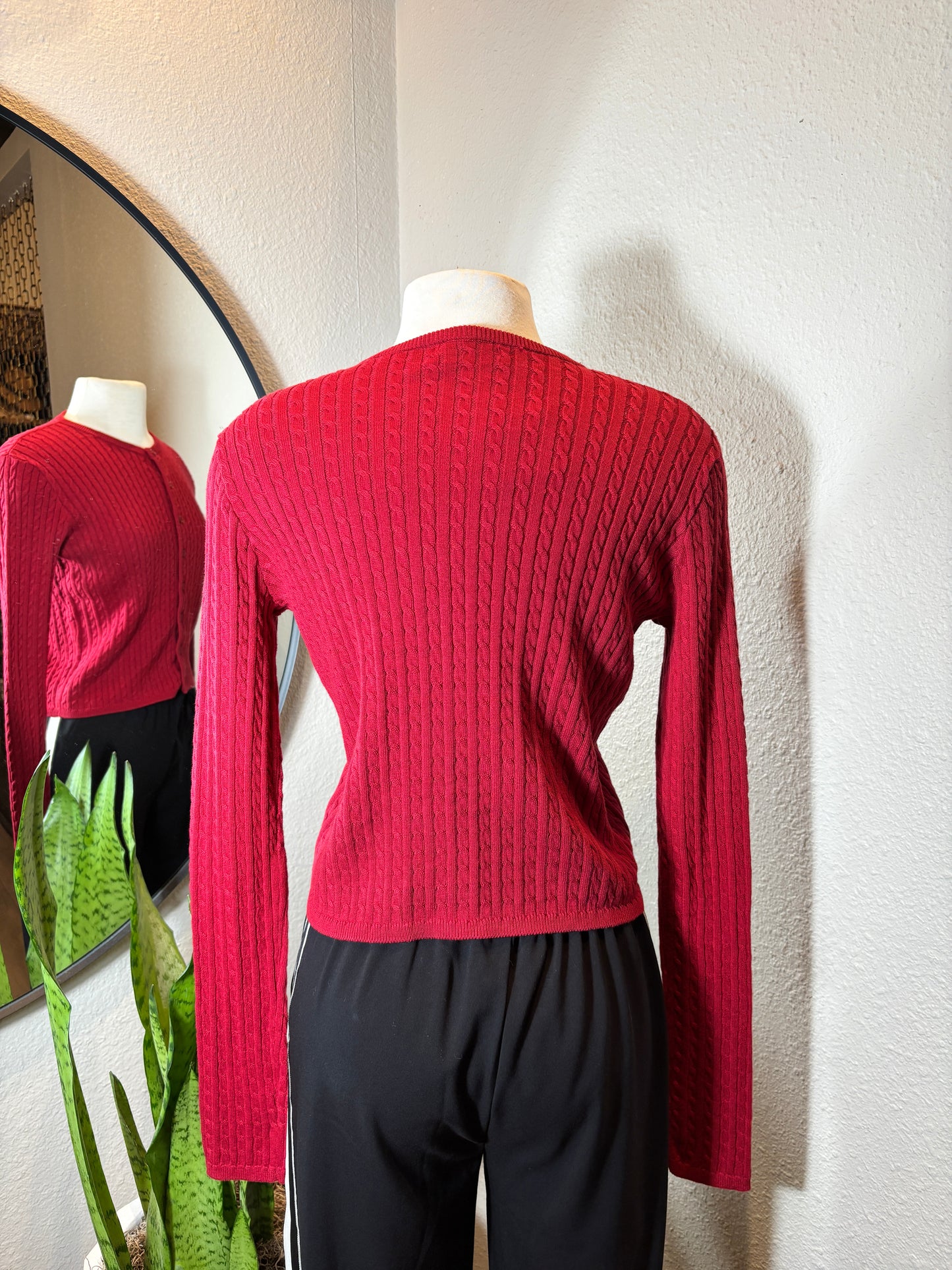 Red Knit Cropped Cotton Cardigan