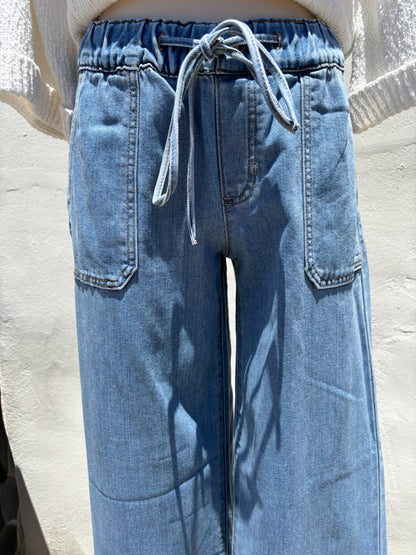 Denim Utility Pocket w/ Tied Waistband Pant-JBD