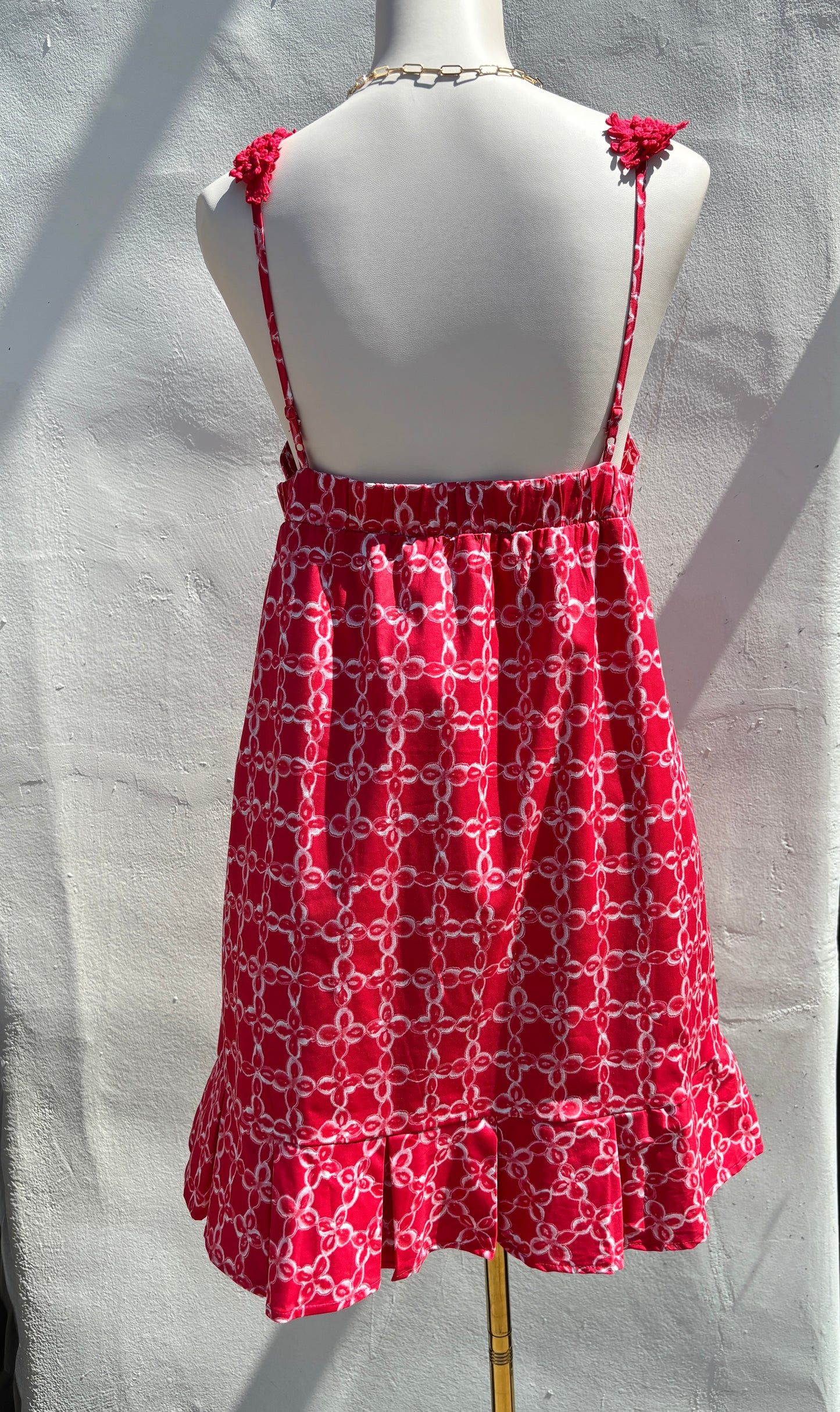 Red Babydoll Mini Dress w/Floral Lace-StBo