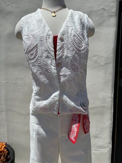 Embroidered Vest Off White -Elli