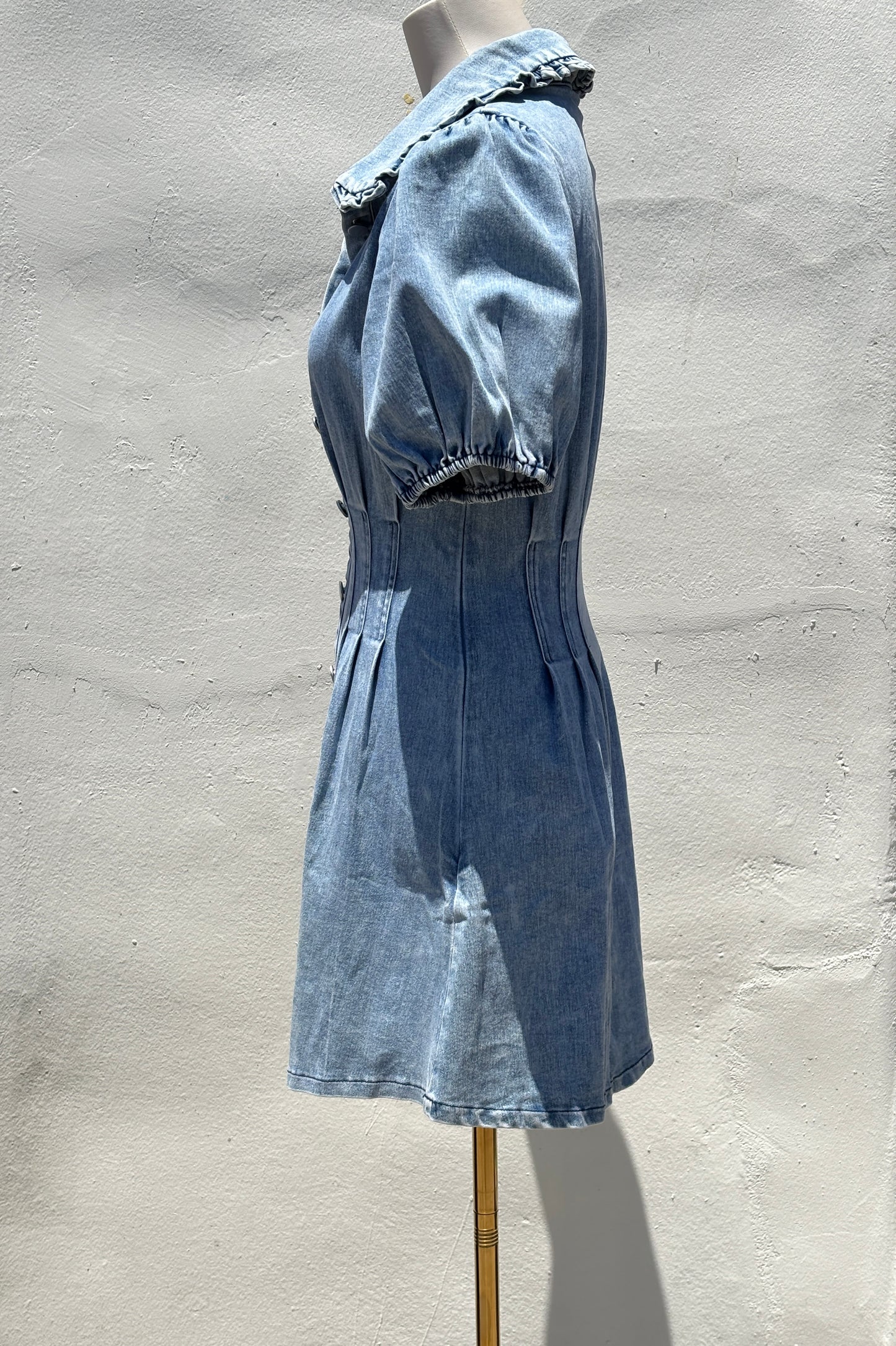 Bubble Sleeve Denim Dress-Tren