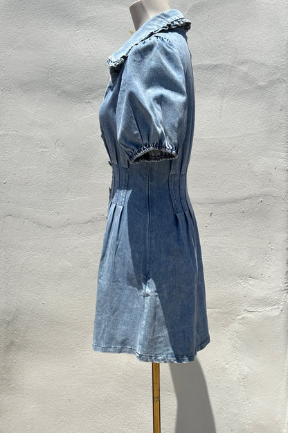 Bubble Sleeve Denim Dress-Tren