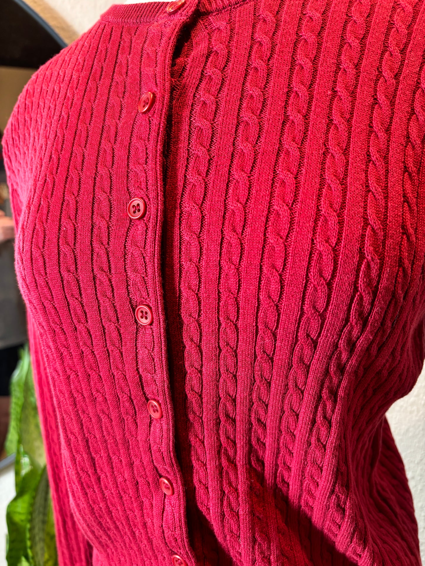 Red Knit Cropped Cotton Cardigan