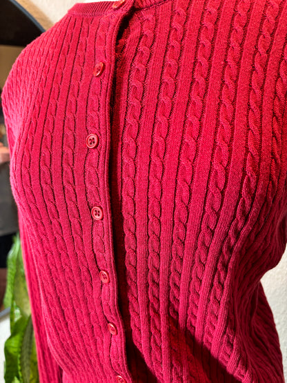 Red Knit Cropped Cotton Cardigan