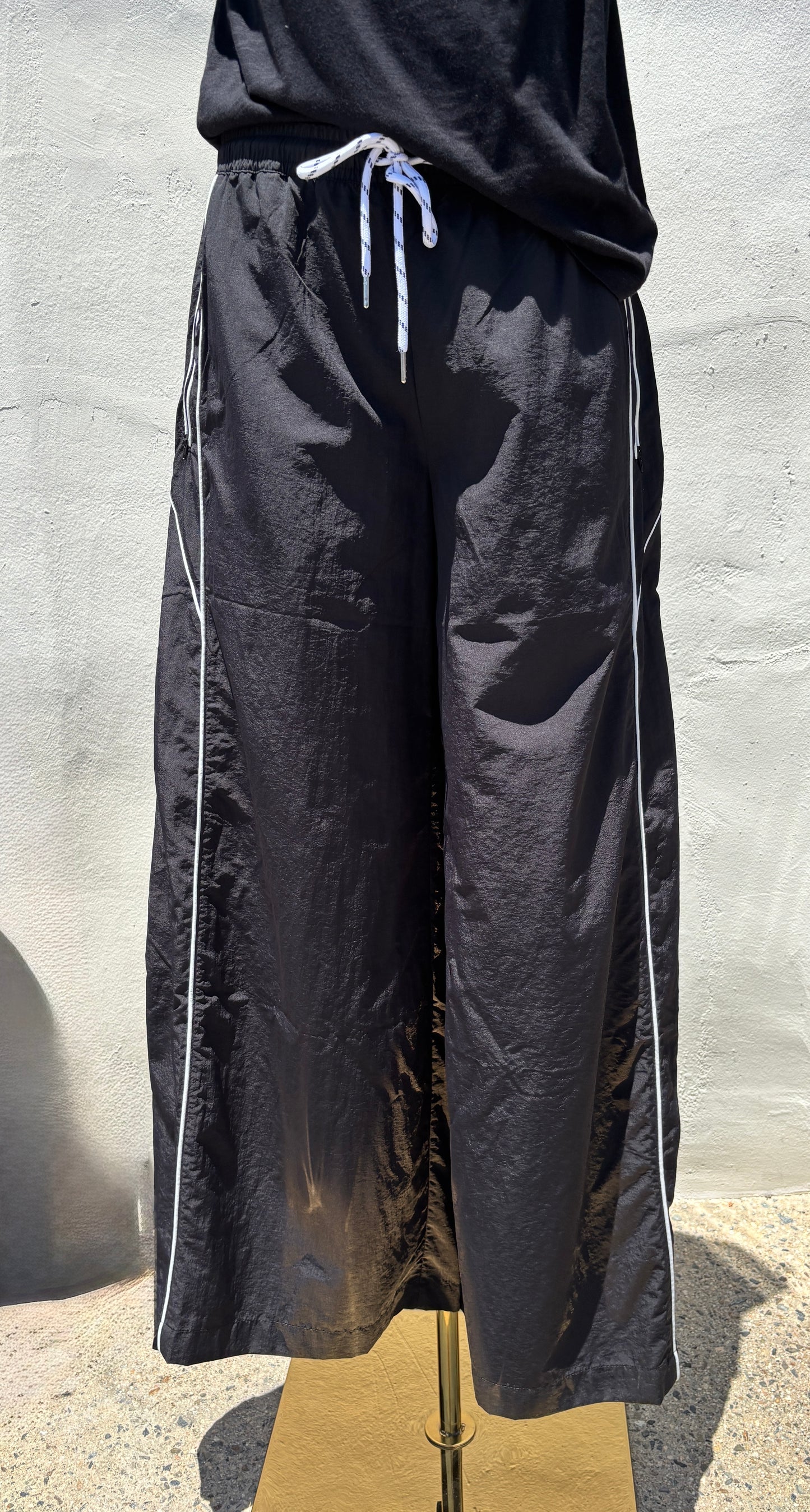 Nylon Track Pants Wide Leg
