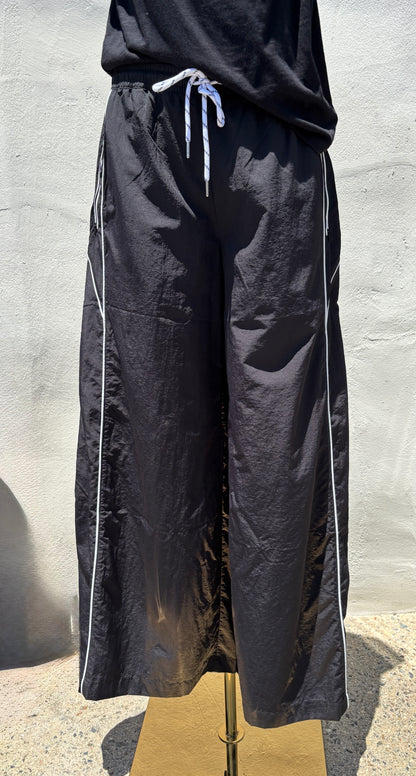 Nylon Track Pants Wide Leg