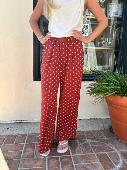 Red PokaDot Silk Pant-Poem