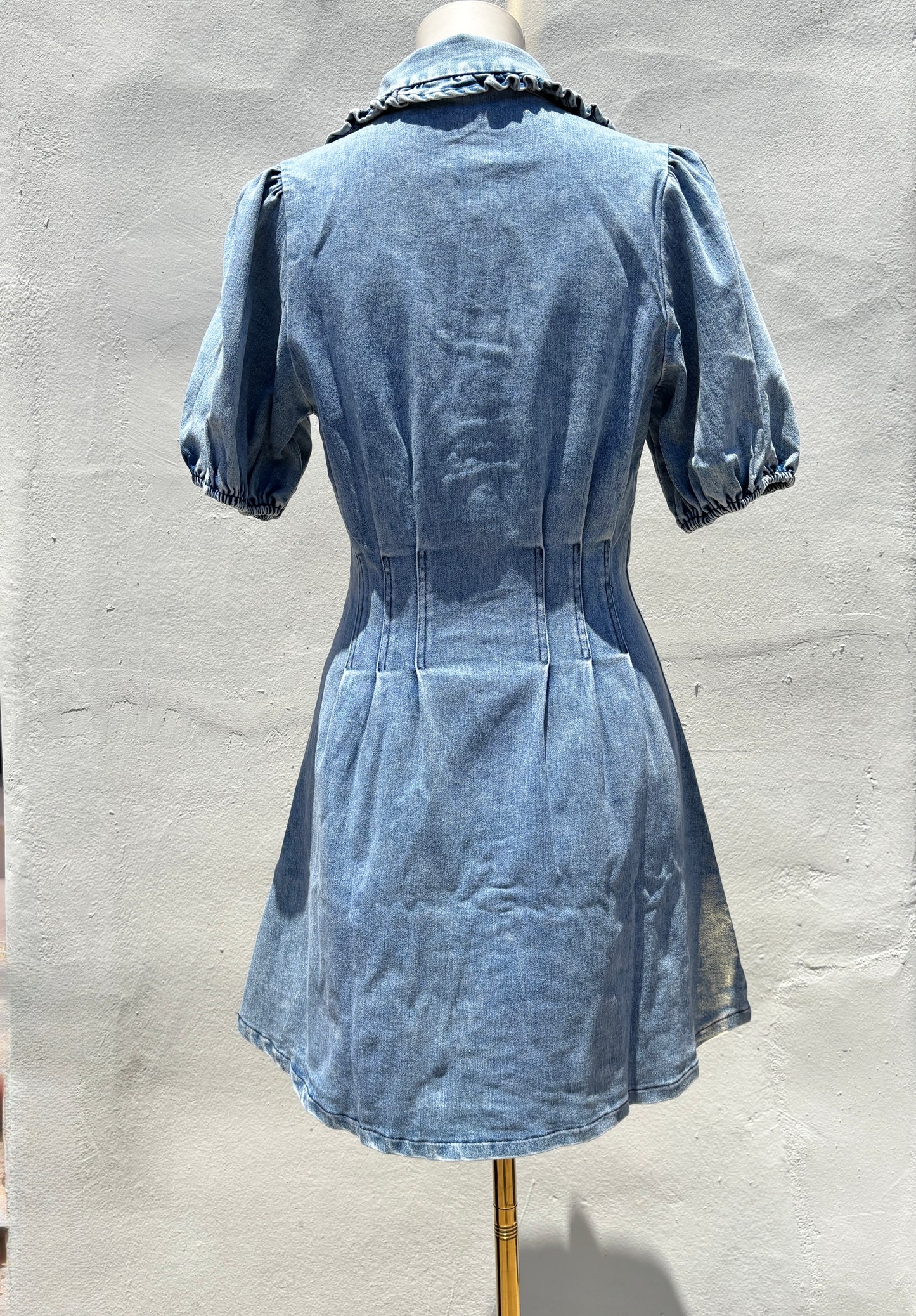 Bubble Sleeve Denim Dress-Tren