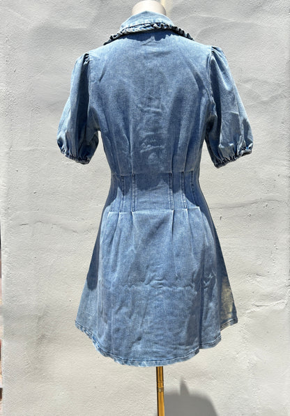 Bubble Sleeve Denim Dress-Tren