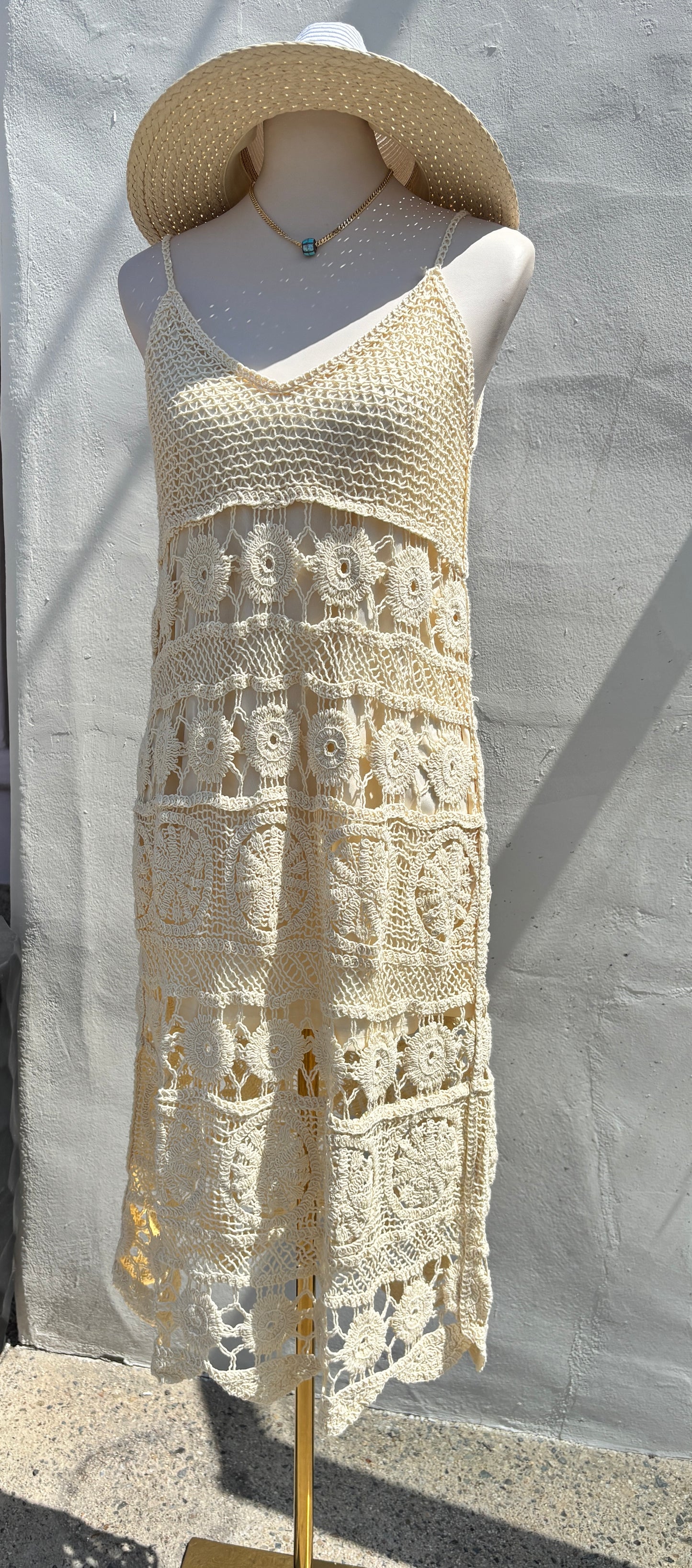 Macrame Cream Midi Dress-StBo