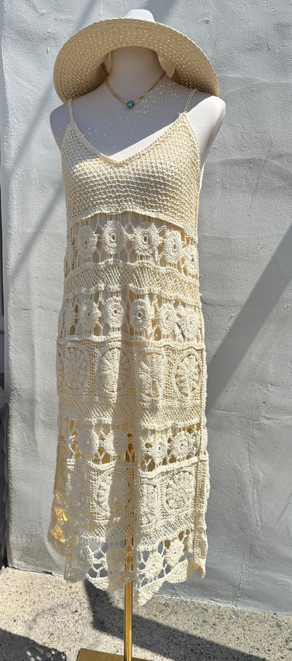 Macrame Cream Midi Dress-StBo