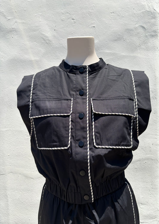 Poplin Vest Black/cream Stripe-TyBo