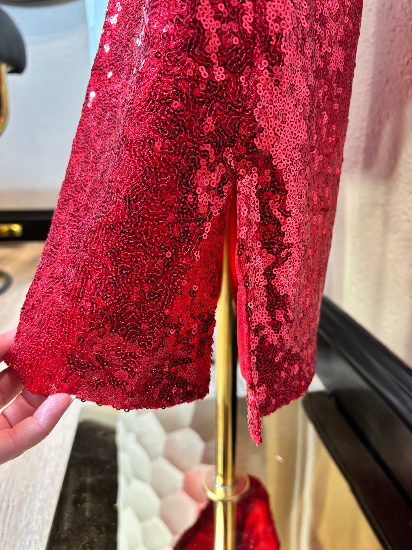 Christmas Mid Rise Leg FLare Sequin Holiday Pants