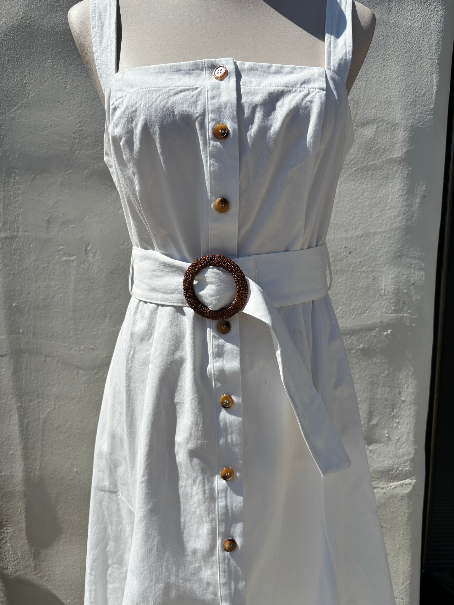 Off White Sleeveless button down Belted Midi Dress-AAk