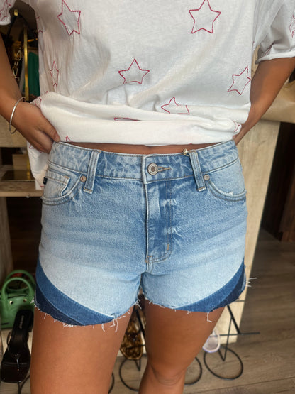 High Rise Denim Detailed Shorts-Kan