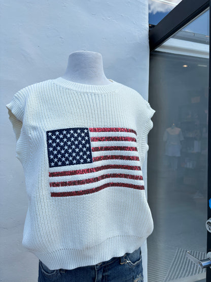 Sequin US Flag Vest- Off White-Dream
