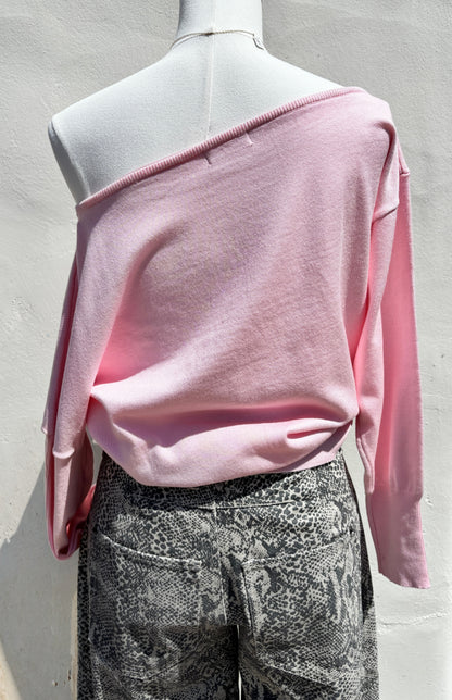 Pink L/S Off Shoulder Knit top-mlLove Football Sweatshirt