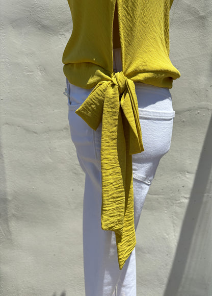 Mustard Asymmetrical Tie Top-Ty