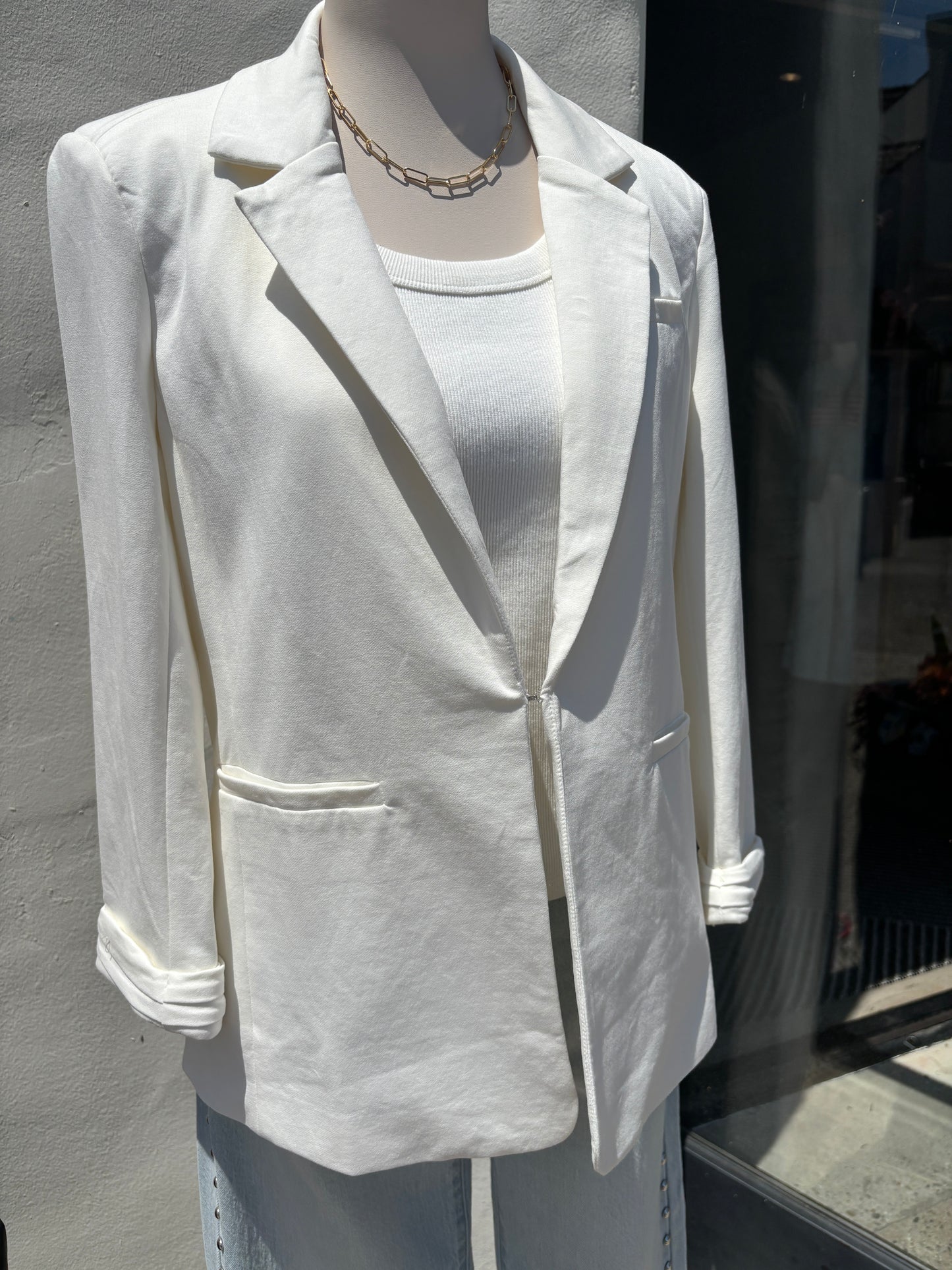 Solid Open Blazer-Elli