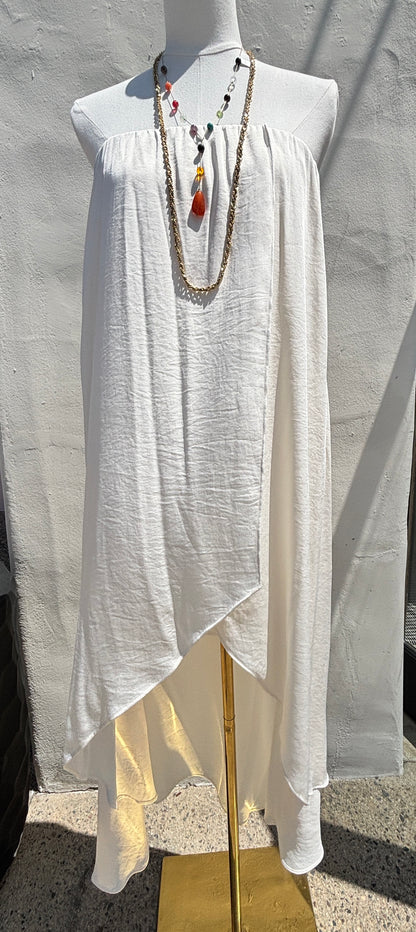High Low Ivory Silk Dress-Ty