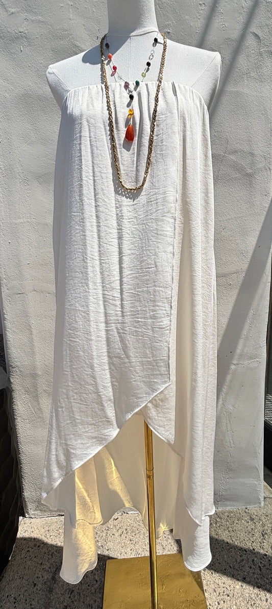 High Low Ivory Silk Dress-Ty