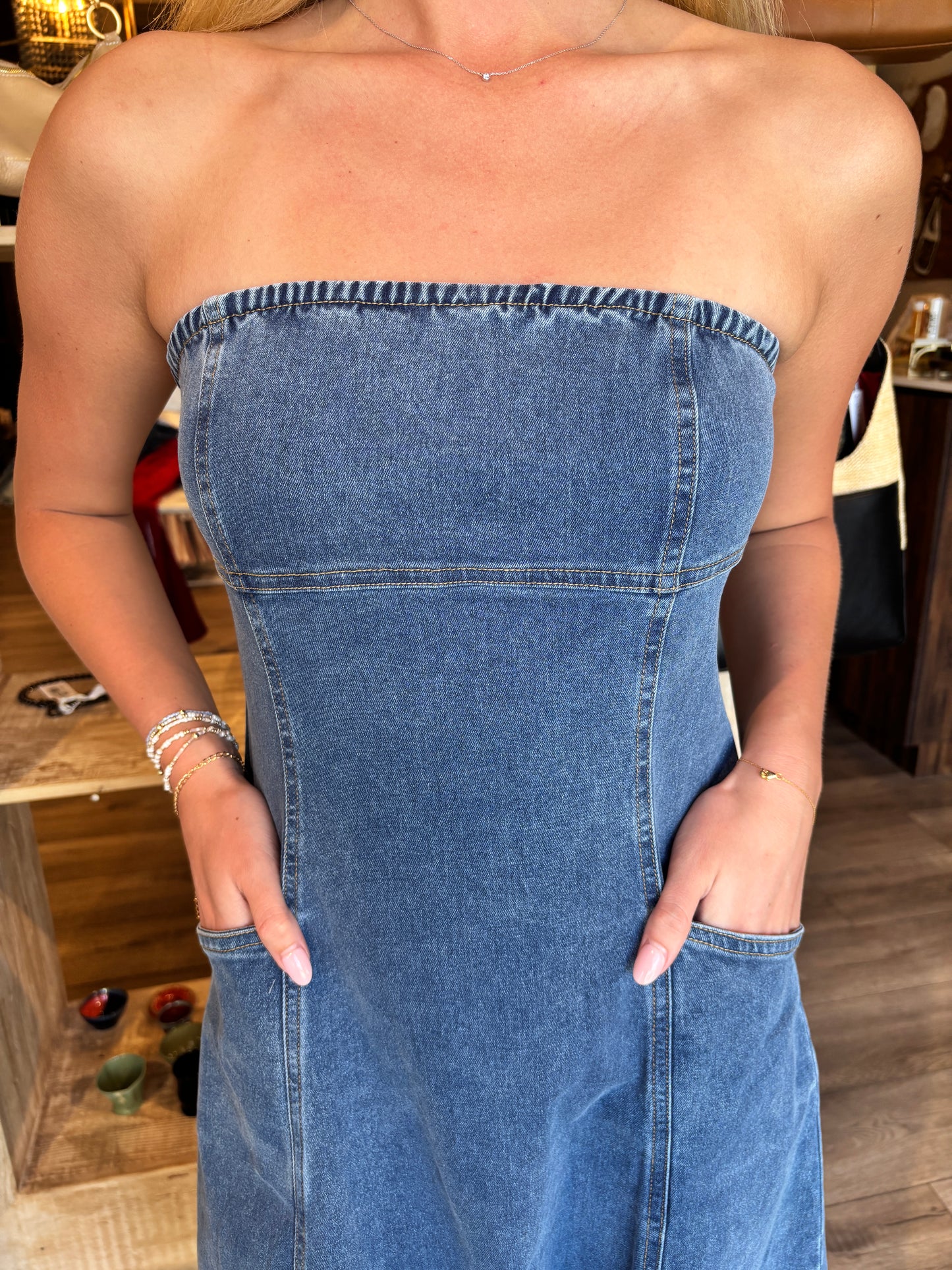 Denim  Strapless Maxi Dress