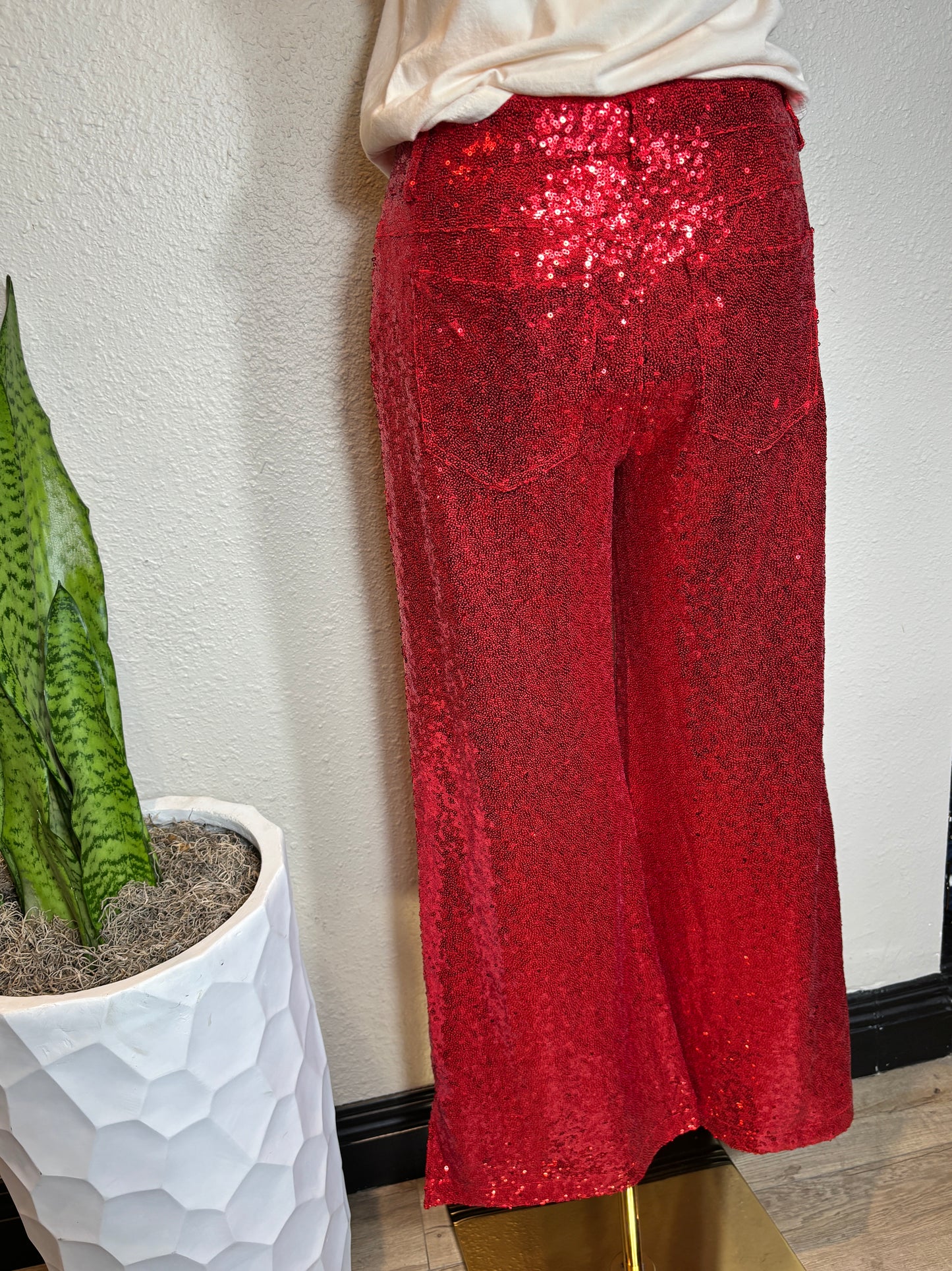 Christmas Mid Rise Leg FLare Sequin Holiday Pants