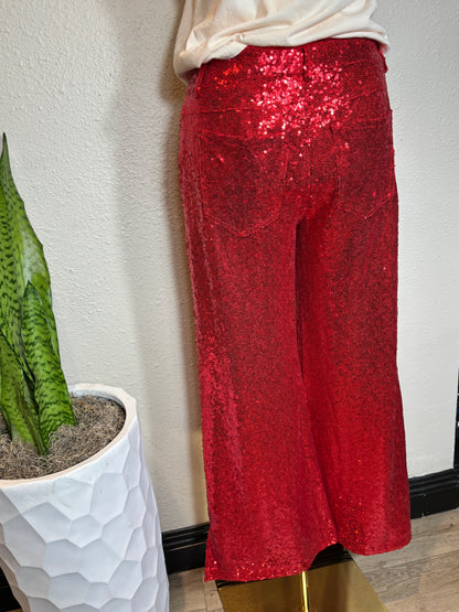 Christmas Mid Rise Leg FLare Sequin Holiday Pants