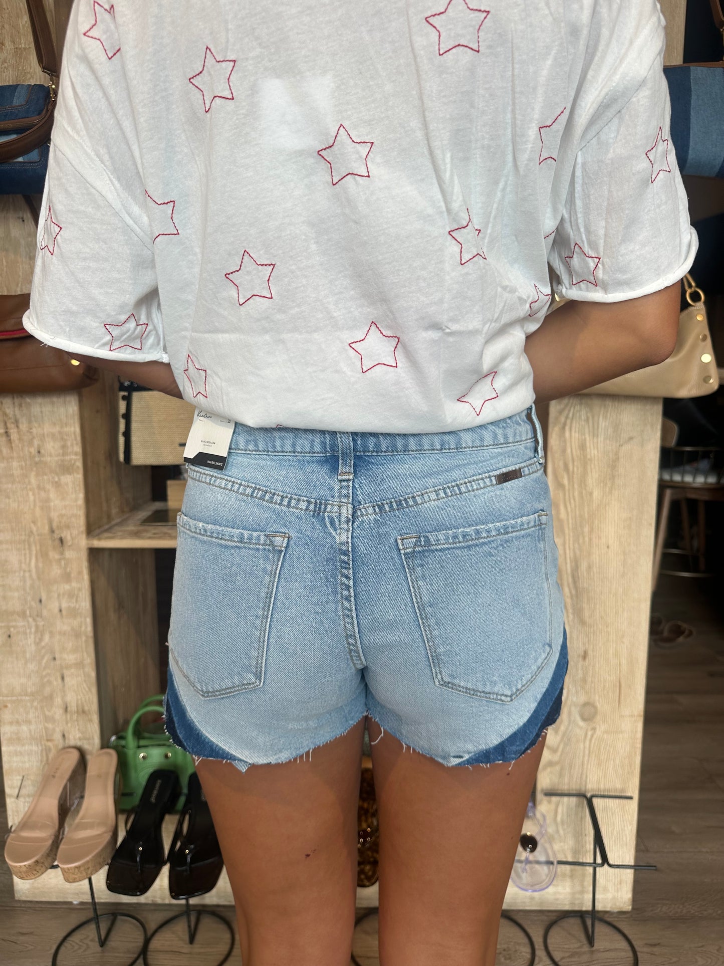 High Rise Denim Detailed Shorts-Kan