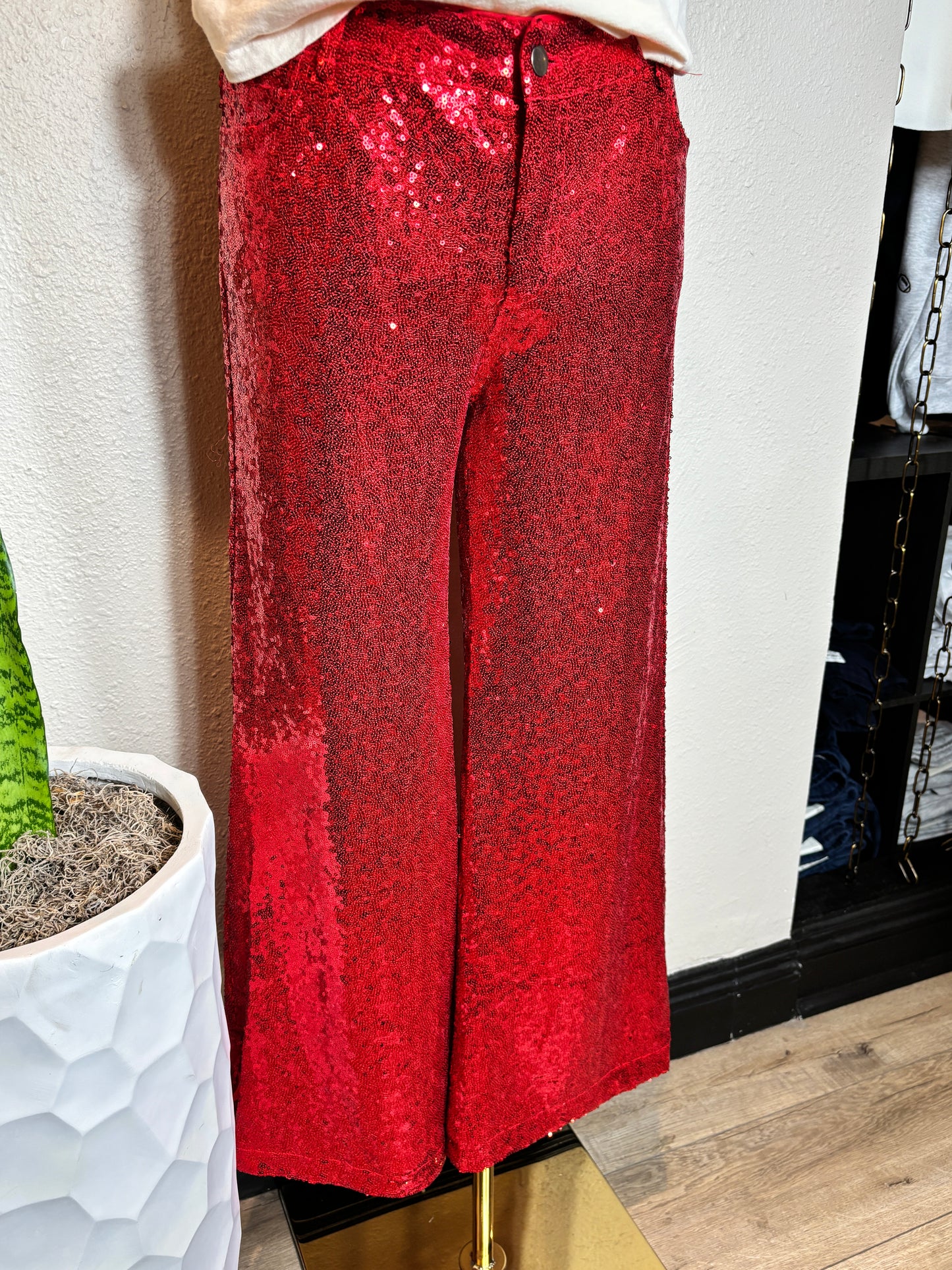 Christmas Mid Rise Leg FLare Sequin Holiday Pants