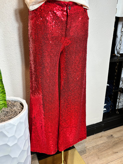 Christmas Mid Rise Leg FLare Sequin Holiday Pants