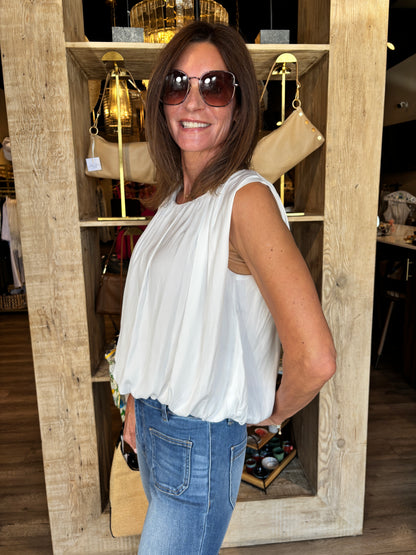 Silky Off White Bubble Tank Blouse