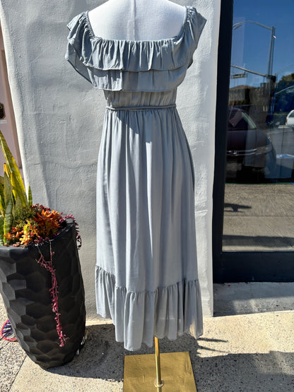 Off Shoulder Ruff Midi Sage