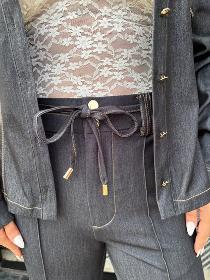 Black Denim Wide Leg Pants-LT