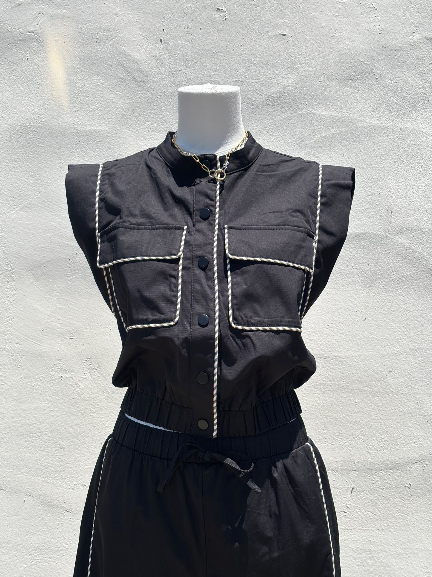 Poplin Vest Black/cream Stripe-TyBo