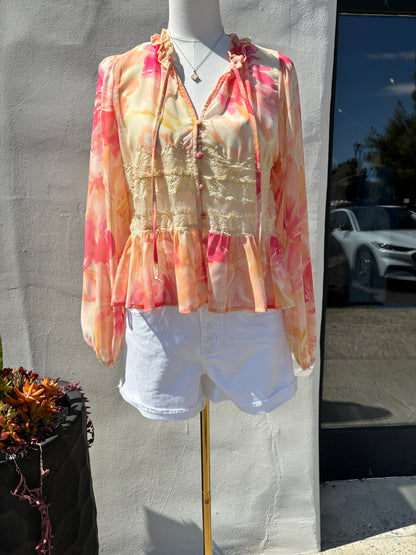 Floral De Sol Coral Top