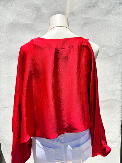 Silk One Open Shoulder Red Top-Ty