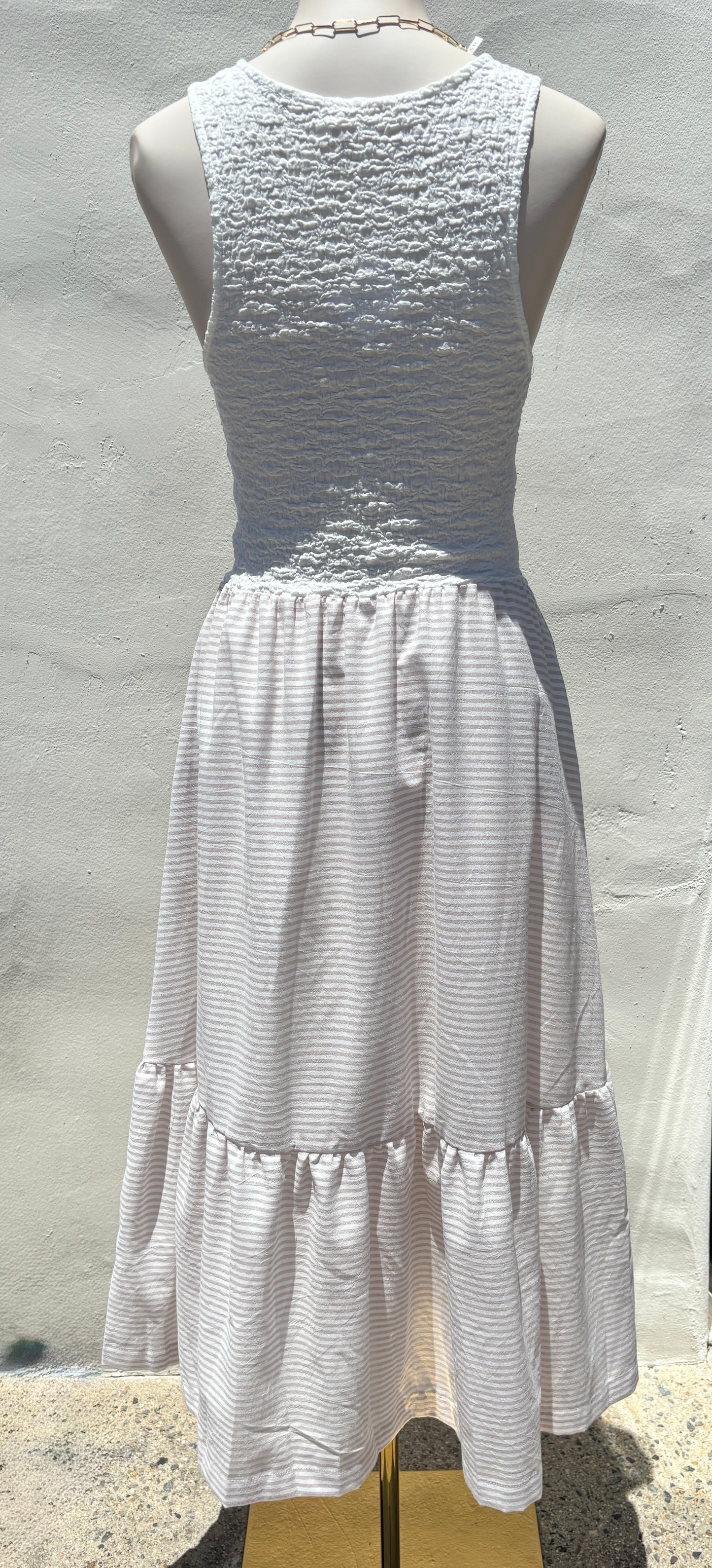 Crinckled Tank taupe Stripe Midi Dress