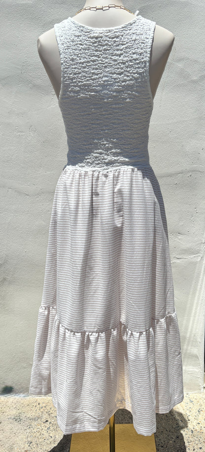 Crinckled Tank taupe Stripe Midi Dress