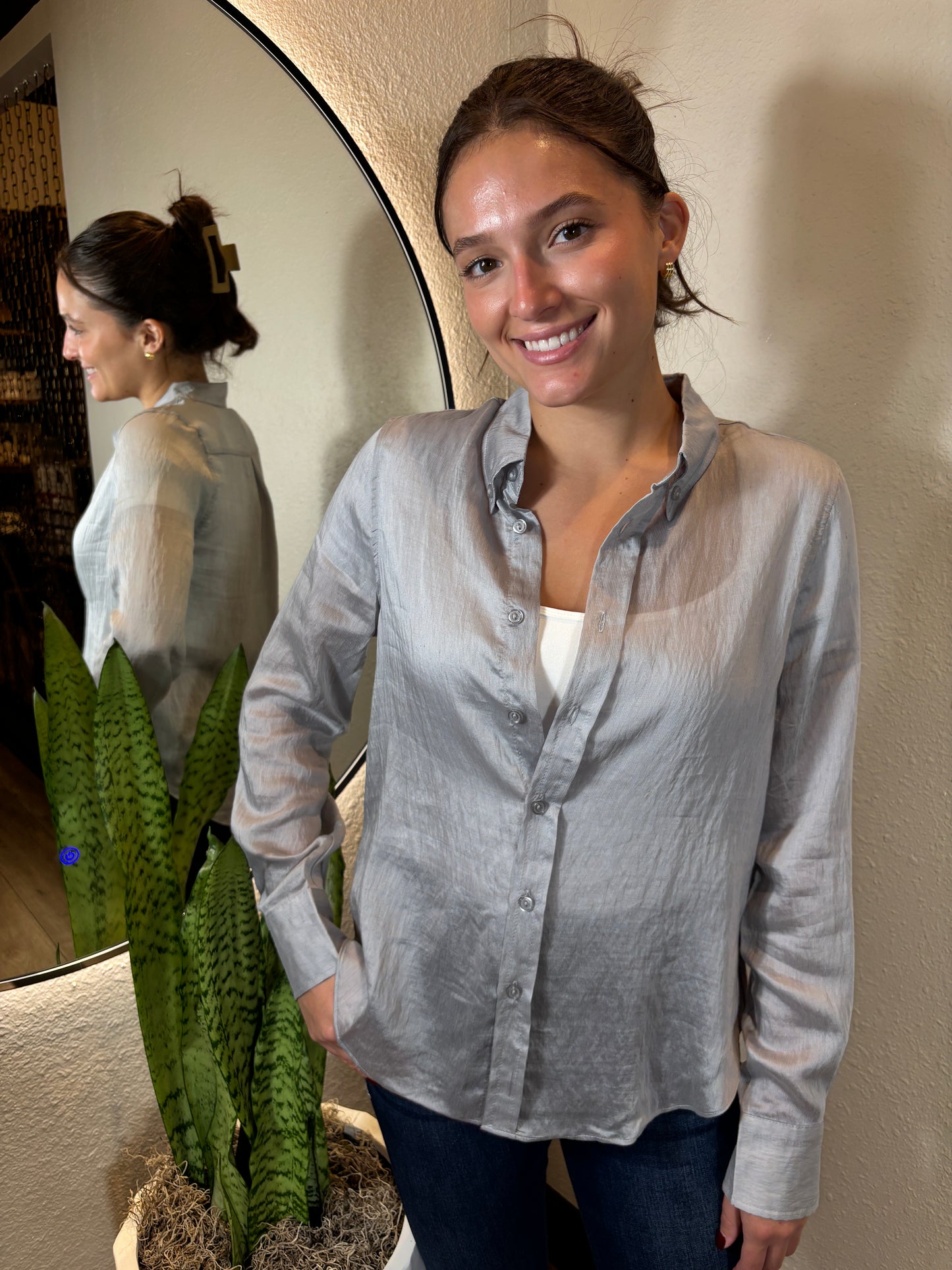 Collared Blouse with Button Accent