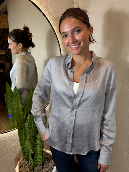 Collared Blouse with Button Accent