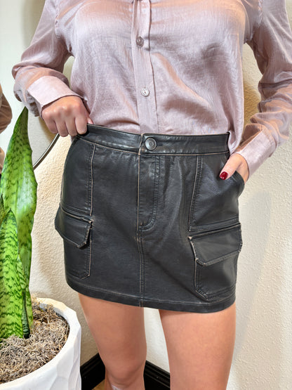 Old Times Washed Faux Leather Mini Skirt