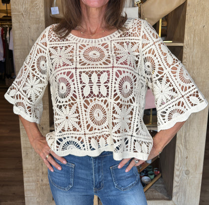 Beige Crochet Top - OS