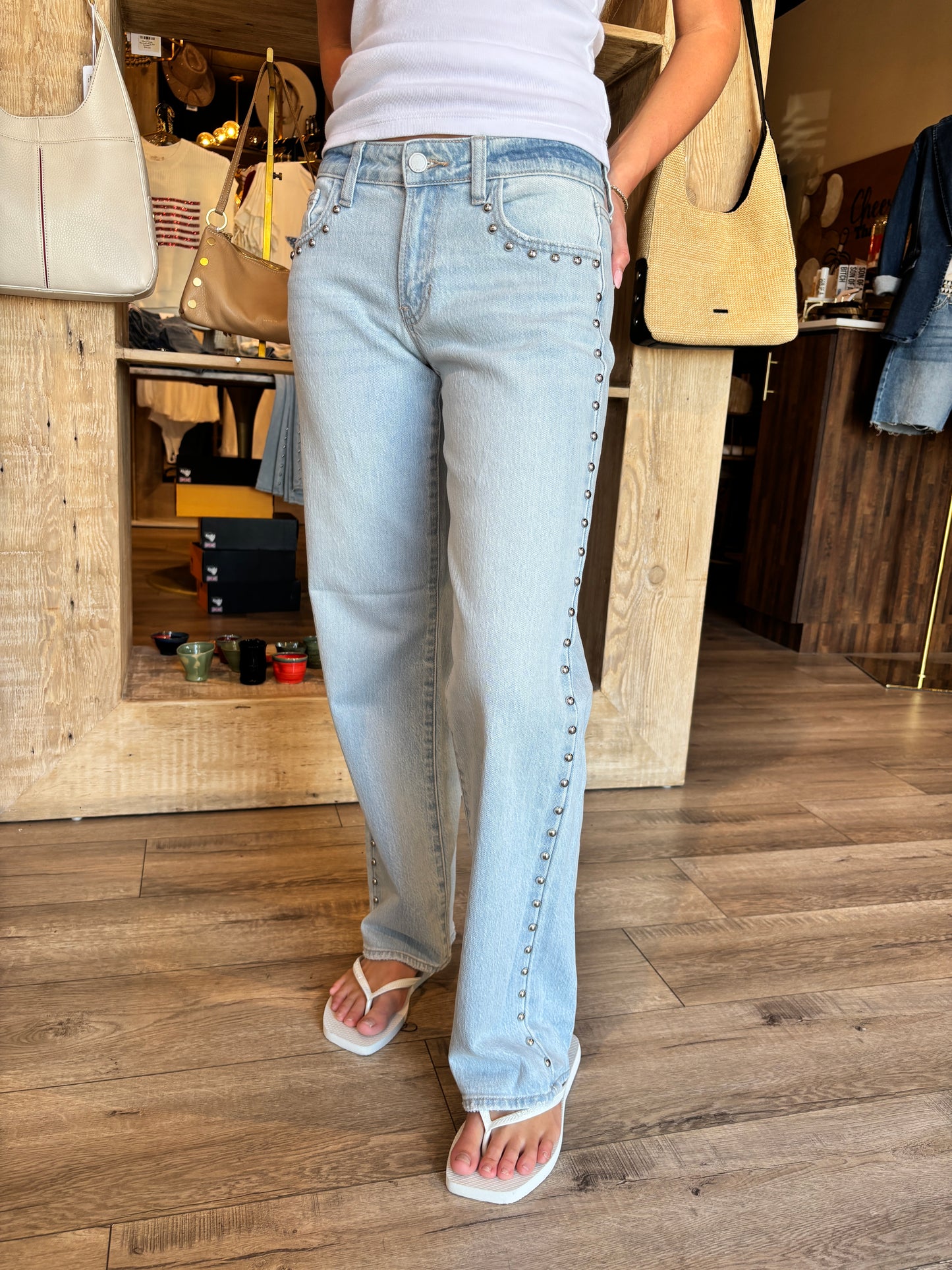 Light Denim Low Rise Studded Baggy Jean-JBD