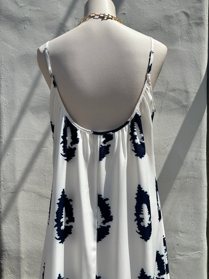 Skinny Strap White/Blue Midi Dress