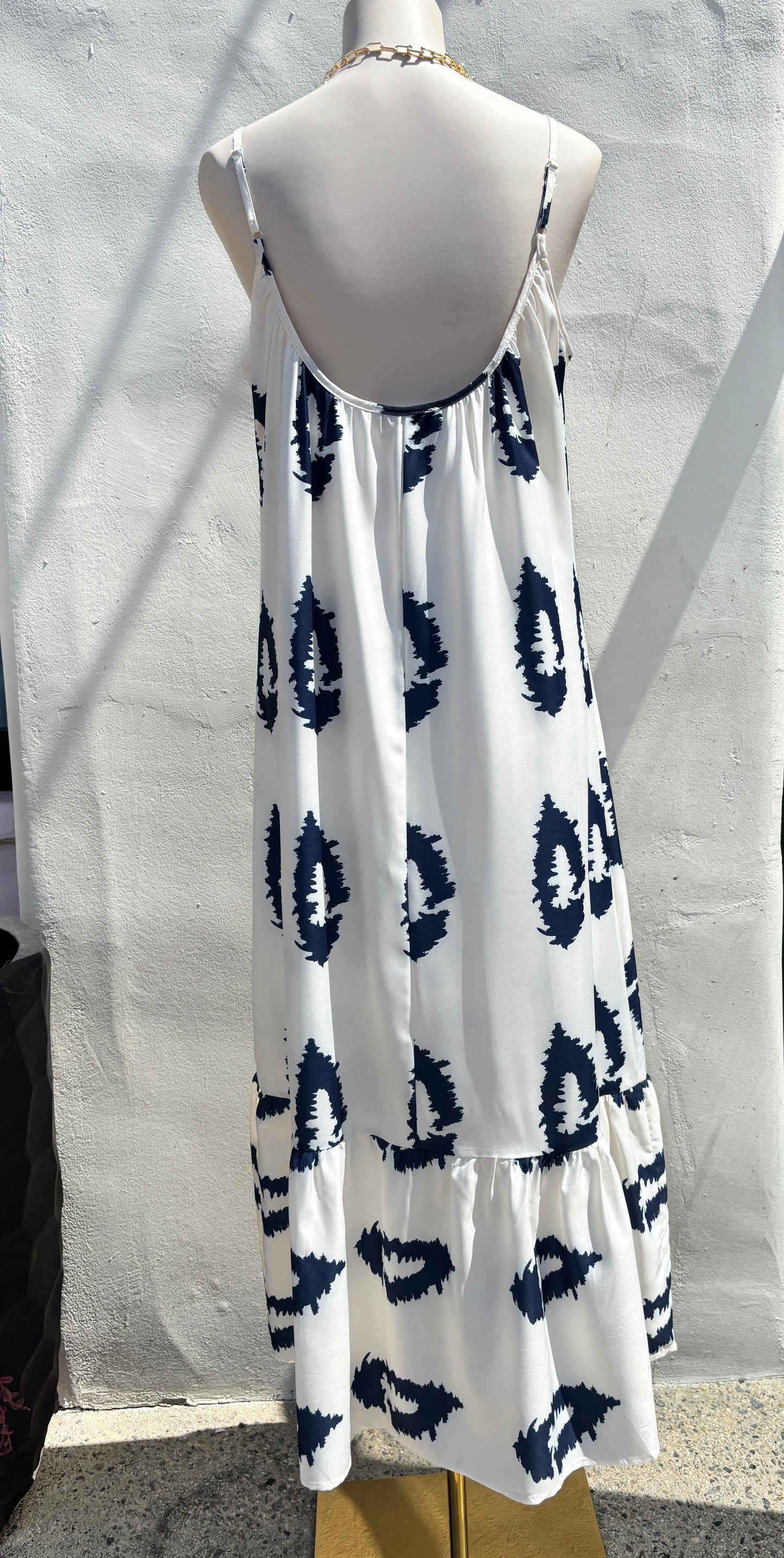 Skinny Strap White/Blue Midi Dress