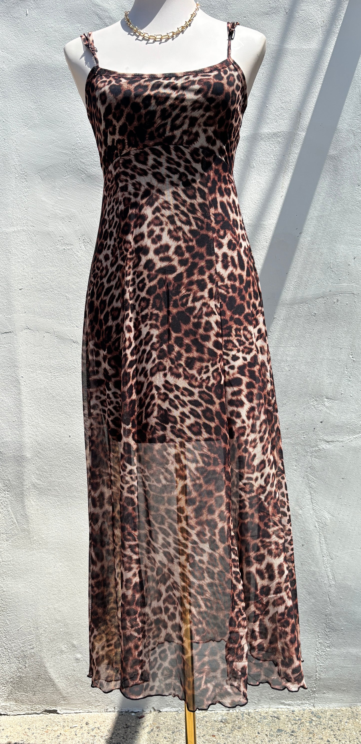 Leopard Mesh Lined Maxi Dress-Hrt