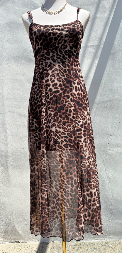 Leopard Mesh Lined Maxi Dress-Hrt