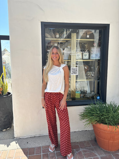 Red PokaDot Silk Pant-Poem